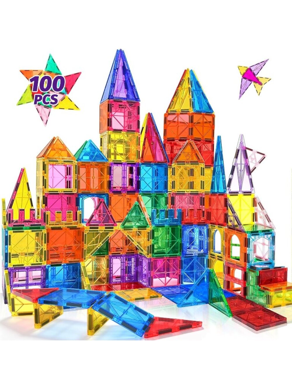 New 100PCS Magnetic Tiles Blocks for Kids Ages 3-5 4-8 STEM Learning Toys